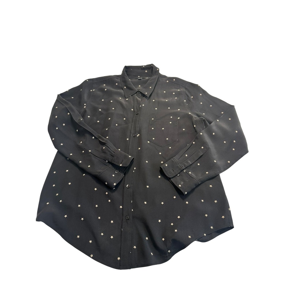 Rails Kate Twinkle Silk Button Down Women Medium Black Star Print Excellent